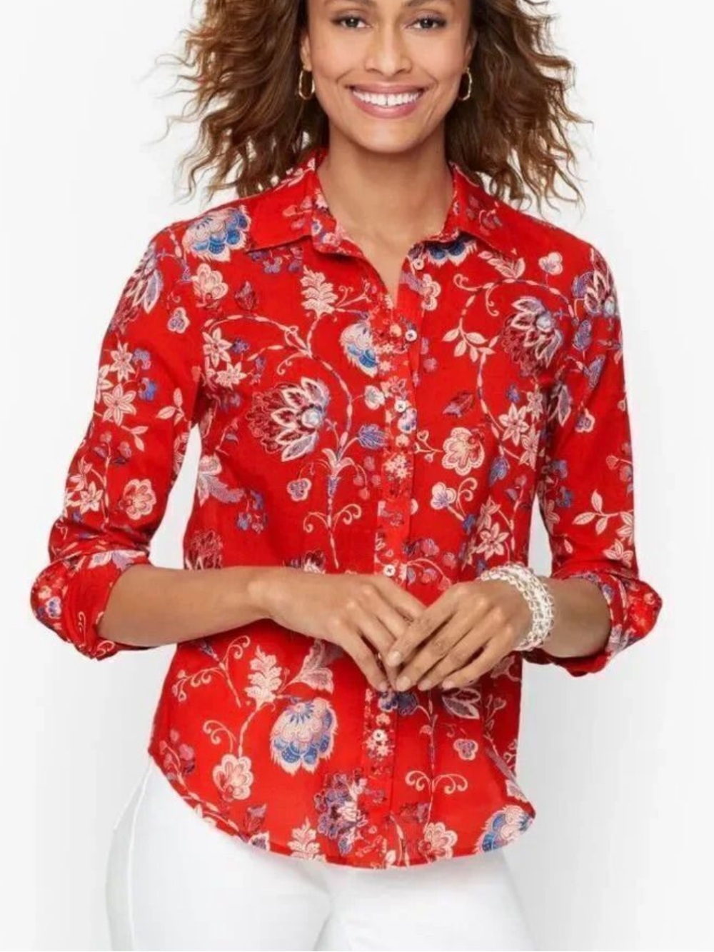 Talbots Red Floral Collar Button-Down Shirt
